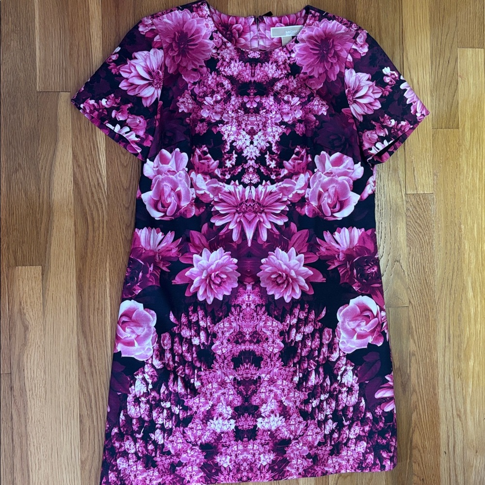 MICHAEL Michael Kors Pink and Black Floral Cocktail Dress